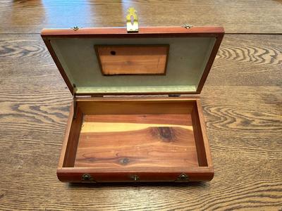 CEDAR BOX WITH BRASS ACCENTS AND OTHER WOODEN BOX