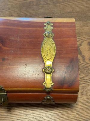 CEDAR BOX WITH BRASS ACCENTS AND OTHER WOODEN BOX