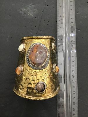 Very nice hammered brass cuff With multicolored polish stones
