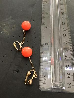 Very nice vintage pair, orange ball Celluloid or plastic type earrings