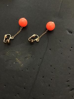 Very nice vintage pair, orange ball Celluloid or plastic type earrings