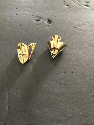 Vintage, bright, lemon, yellow art class, triangular clip on earrings