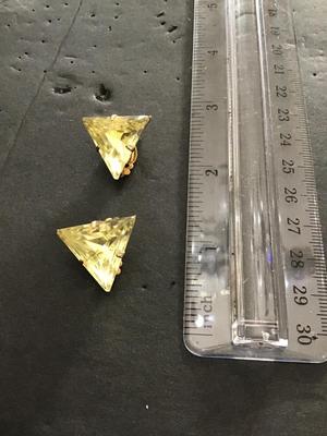 Vintage, bright, lemon, yellow art class, triangular clip on earrings
