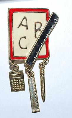 Vintage "ABC's" School +Teacher Combo PENDANT/BROOCH (3" x 1") with Rulers, Pencil & Calculator on a Gold...