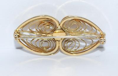 Gold Tone Swirl SCROLL BROOCH (1¾" x ¾") with Center Faux White Pearl on a Gold Tone Setting