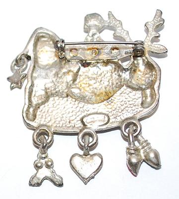 Santa, Reindeer & Snowman HOLIDAY BROOCH (2" x 1¾") "Friends are the best presents" on a Silver Tone Setting