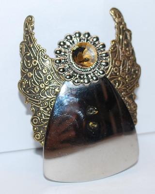 Vintage Metal "ANGEL" BROOCH (2¾" x 2") - Marked "Jane 1994 AOL " - with Gold Colored Wings and Silver Tone...