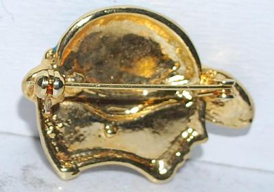 Enameled-Styled BLUE & WHITE HAT BROOCH (1¾" x 1") with Faux White PEARL and Gold Necklace Accents on a Gold Tone Setting