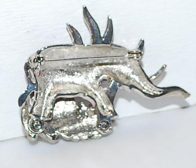 Fun RED ELEPHANT BROOCH (2" x 1¾") with a Jeweled Leaves of Grass Accent on a Gold Tone Setting