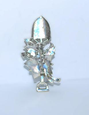 Silver Colored SHOVEL BROOCH (1¾" x ¾") with Robin's Egg Blue Cabochon on a Silver Tone Setting