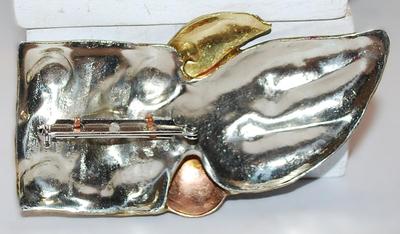 Large Unique Designed Cranberry RED BROOCH (3½" x 2") with Gold & Rose Gold Colored Accents on a Silver Tone Setting