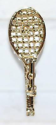 "Tennis Racket & Pearl" BROOCH (2" x ¾") on a Gold Tone Setting