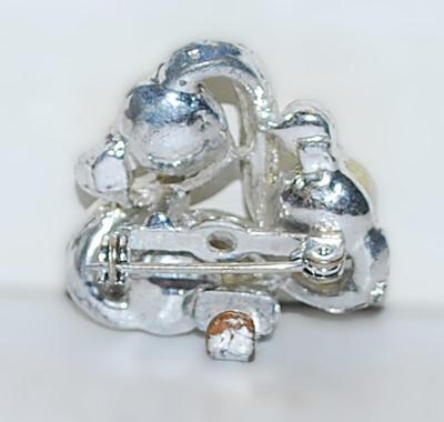 VINTAGE 3 Faux PEARL BROOCH (1" Diam.) with Swirled Rows of Clear Accent Stones on a Silver Tone Setting