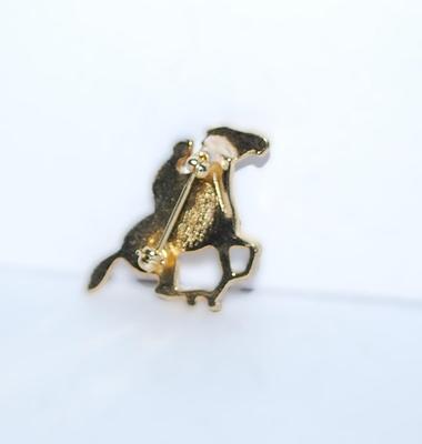 Petite Bejeweled "Jockey & Race Horse" BROOCH (1½" x 1") on a Gold Tone Setting