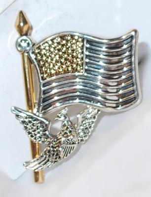 Silver & Gold Colored FLAG PENDANT/BROOCH COMBO (2¼" x 1½") -- Marked "Best" -- on a Silver Tone Setting