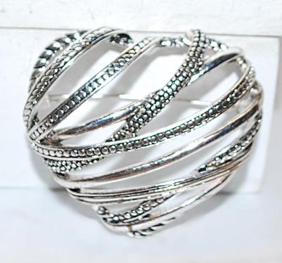Silver Colored Bands on a HEART BROOCH (2¼" x 2") on a Silver Tone Setting