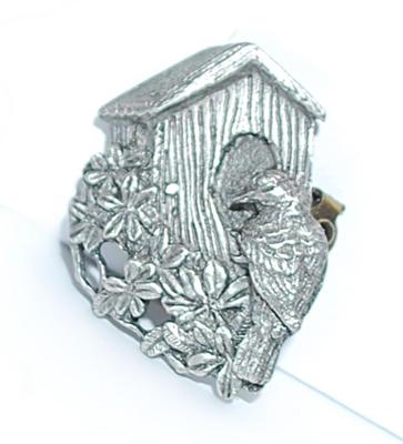 Metal Gray "Birds & Blooms" Collection BROOCH (1⅛" x ¾") Limited Edition 1997 with Brass Style Pin