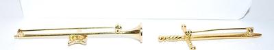 Collection of 2 BROOCHES - Trumpet with Fox Face & Marked "Trifari" Gold Colored Sword (2" to 2½") on Gold Tone...