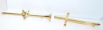 Collection of 2 BROOCHES - Trumpet with Fox Face & Marked "Trifari" Gold Colored Sword (2" to 2½") on Gold Tone...