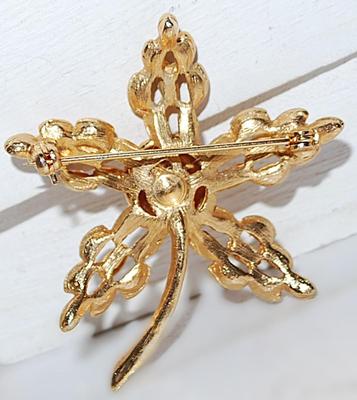 All Gold Colored 5 Petals BROOCH (2" x 2") with Half Globe and Stem Brushed Gold Tone Setting