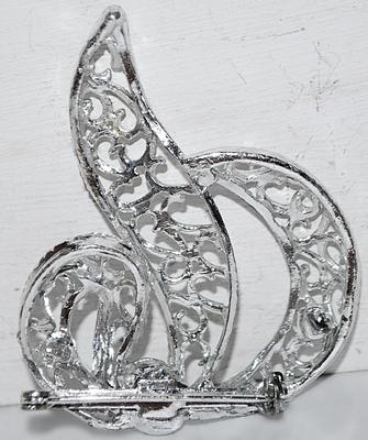 Bright Silver Colored "FLAIR" BROOCH (2" x 1¾") on a Silver Tone Setting