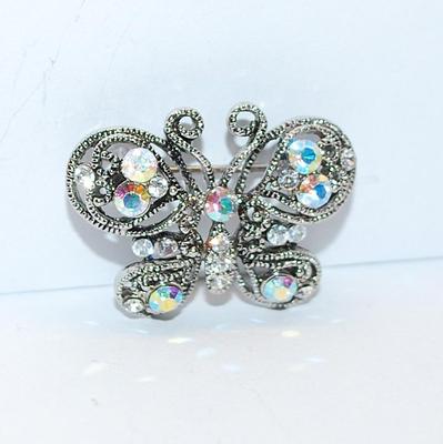 Beautiful Multicolor IRIDESCENT Stones BUTTERFLY BROOCH (1½" x 1¼") on a Silver Tone Setting