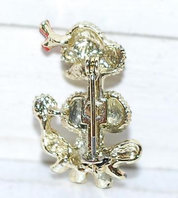 Small Dimpled POODLE BROOCH (1¼" x ¾") with Red Ribbon and Knotted Tail on a Gold Tone Setting