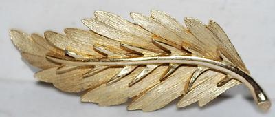 Brushed Gold Colored FROND BROOCH (2½" x 1") with Single Stem on a Gold Tone Setting