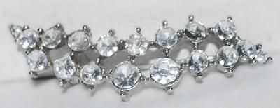 Clear Round 18 Stones BAR BROOCH (2" x ½") on a Silver Tone Setting