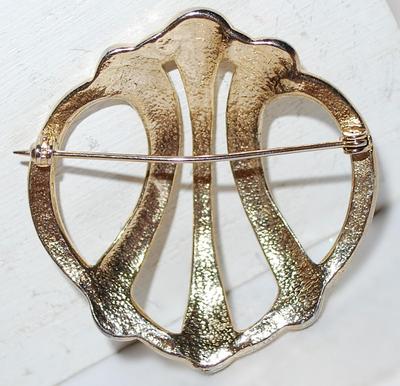 Graphic Art Emblem Style 3 Lines BROOCH (1¾" x 1¾") on a Brushed Gold Tone Setting