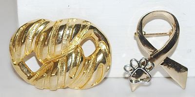 Collection of 2 Colored "Gold Chunky & Silver Bow" BROOCHES (1¾" to 1½")