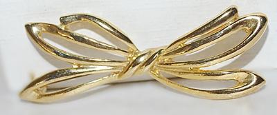 Gold Colored Knotted BOW BROOCH (2½" x 1") on a Gold Tone Setting