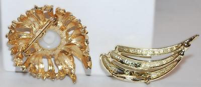Two Pieces of Sunburst & Swirl BROOCHES (Sun 1¾" Diam.) (Swirl 2" x ¾") on Gold Tone Settings
