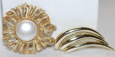 Two Pieces of Sunburst & Swirl BROOCHES (Sun 1¾" Diam.) (Swirl 2" x ¾") on Gold Tone Settings