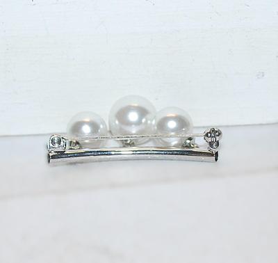 Large Triple DANGLE Faux PEARLS BROOCH (1¾" x ¾") on a Silver Tone Bar Setting