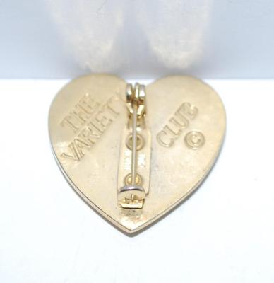Child's Engraved Face HEART BROOCH (1" x 1") Marked "© THE VARIETY CLUB" on a Gold Tone Setting