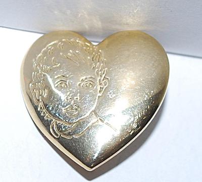 Child's Engraved Face HEART BROOCH (1" x 1") Marked "© THE VARIETY CLUB" on a Gold Tone Setting