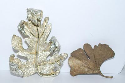 Collection of 2 Assorted LEAF BROOCHES - "Silver Colored" Oak (2½" x 2½") & "Bronze" Aspen (1¾" x...