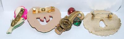 Collection of 4 BROOCHES - Wreaths, Pink Flower, and TACK Snowman