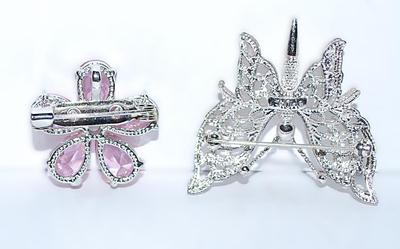 Collection of 2 Assorted BROOCHES - 5 PINK Pear Stones Star (1" Diam.) & Silver Tone Hollowed Out Wings Butterfly (1½" x...