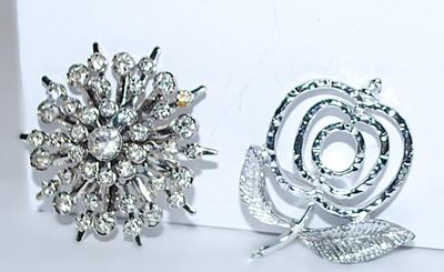 Collection of 2 Assorted BROOCHES - Silver Tone Circle Star (1½" Diam.) & Silver Tone Flower and Leaves (1½" x 1¼")