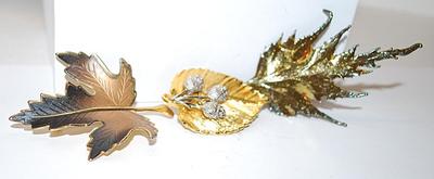 Collection of 3 LEAF BROOCHES - Various Shades & Colors (2¾" to 1½")
