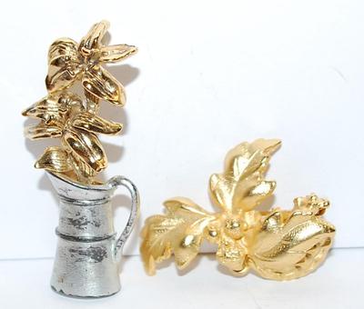 Collection of 2 BROOCHES - Metal Water Pitcher (2" x ¾") & Gold Colored Dangle Pineapple (1¾" x 1¾")