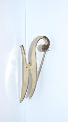 Letter "M" or "W" Gold Colored BROOCH (2¼" x 1") on a Gold Tone Setting