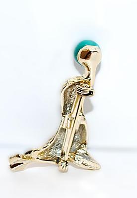 Green-Eyed Gold Colored SEAL BROOCH (1½" x 1") Balancing a Green Ball