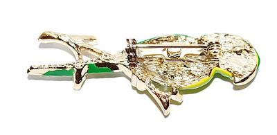 Red-Eyed GREEN PARROT BROOCH (2" x ¾") on a Gold Tone Branch and Setting