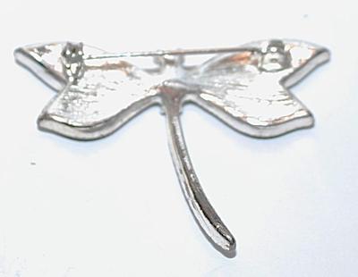 Enameled GREEN DRAGONFLY BROOCH (2" x 1½") with 12 Accent Stones on a Silver Tone Setting