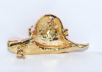 Pink LADIES HAT BROOCH (1¾" x ¾") with PURPLE & CLEAR Stone Accents and Gold Tone Setting