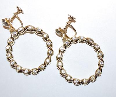 Beautiful Bejeweled Twisted Circle EARRINGS Set with 16 Stones and Screw Clasp