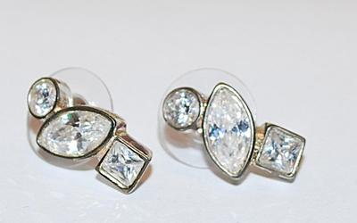 Unique Single Stones Circle, Square & Marquise CUTS EARRINGS Set with a Stud Post Clasp
